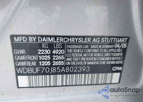 2005 Mercedes-Benz E 500 z USA, uszkodzony, nr VIN WDBUF70J85A802393